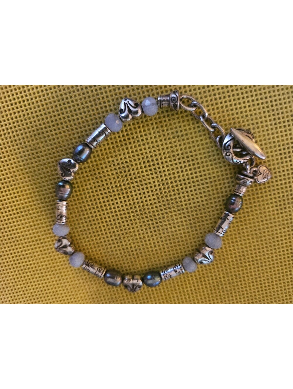 Vintage Art Deco Style Silver Tone Beaded Design Bracelet Jewelry as-shown EUC